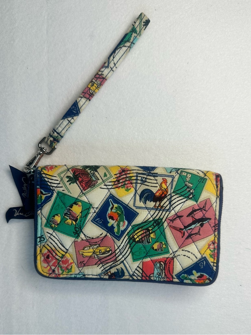 Vera Bradley Cuban Stamps Zip Around Wristlet Wallet